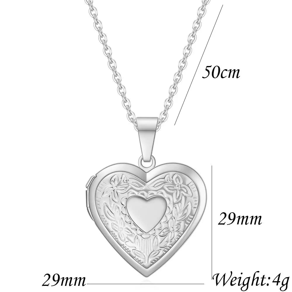 Floral Heart Locket Photo Pendant Necklace