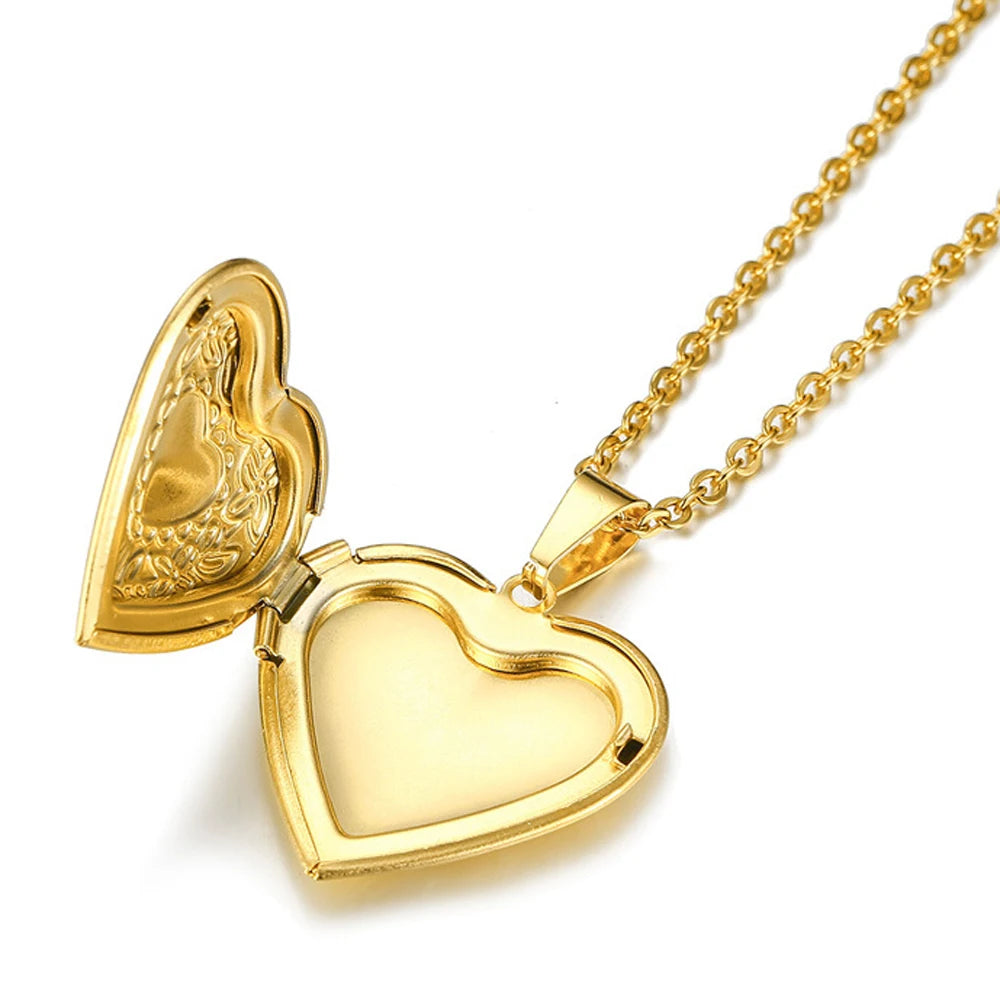 Floral Heart Locket Photo Pendant Necklace