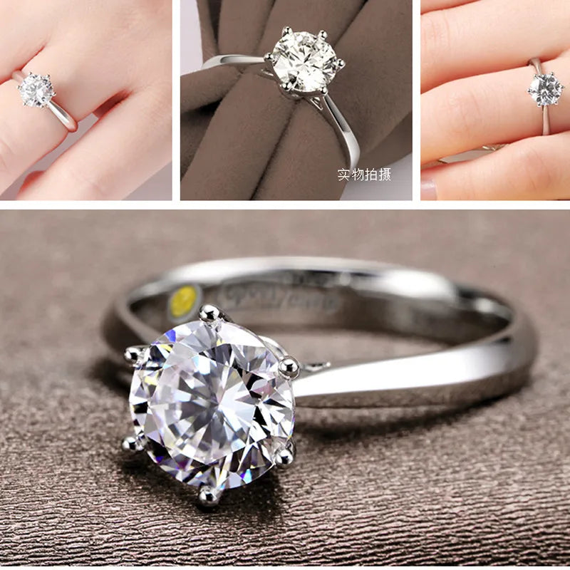 S925 Sterling Silver Crystal Wedding Ring