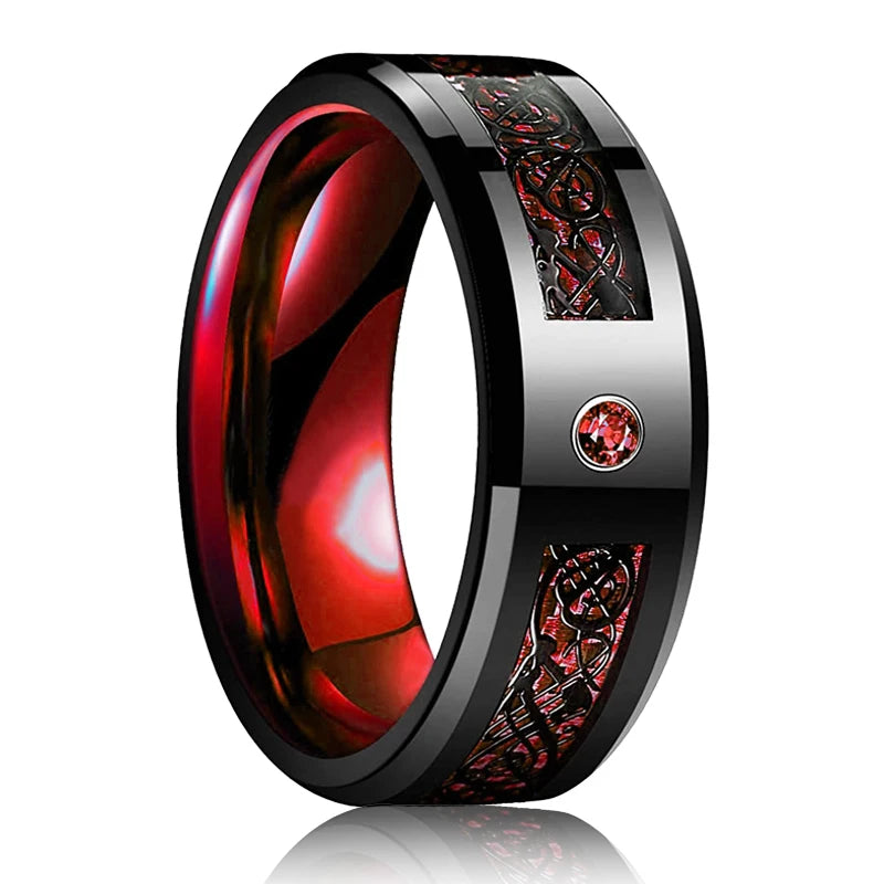 Red Celtic Dragon Stainless Steel Ring