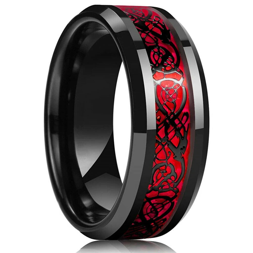 Red Celtic Dragon Stainless Steel Ring