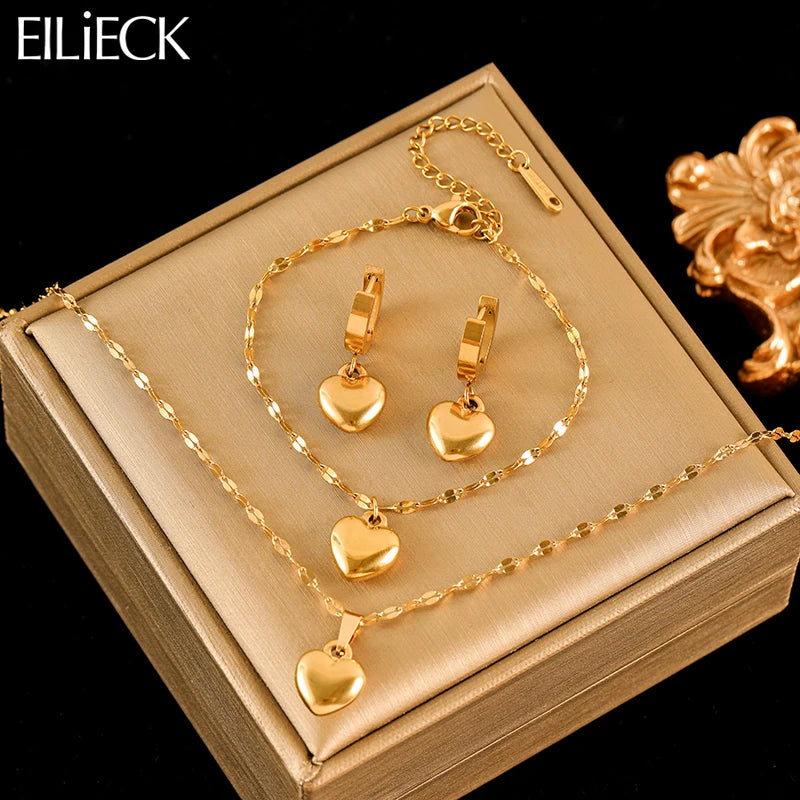 18K Gold-Plated Stainless Steel Heart Jewelry Set