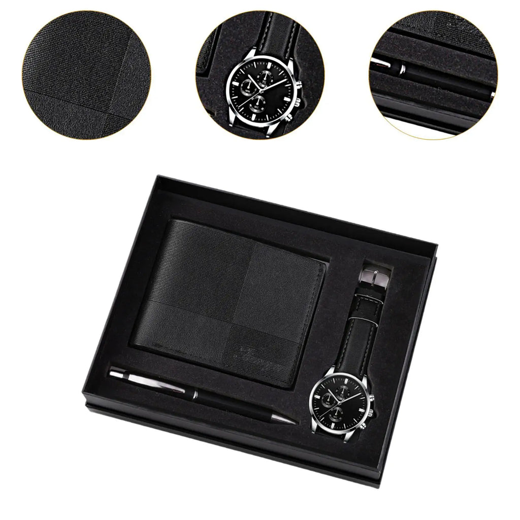 Men's Gift Set Combination Set Beautifully Decoration Watch Wallet Pen Set for Male Holiday Anniversary Fathers Day Couple