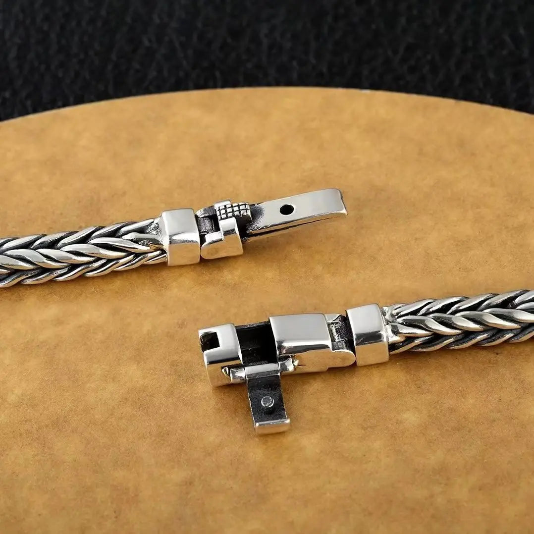S925 Sterling Silver Woven Bracelet – Retro Design for Men & Women