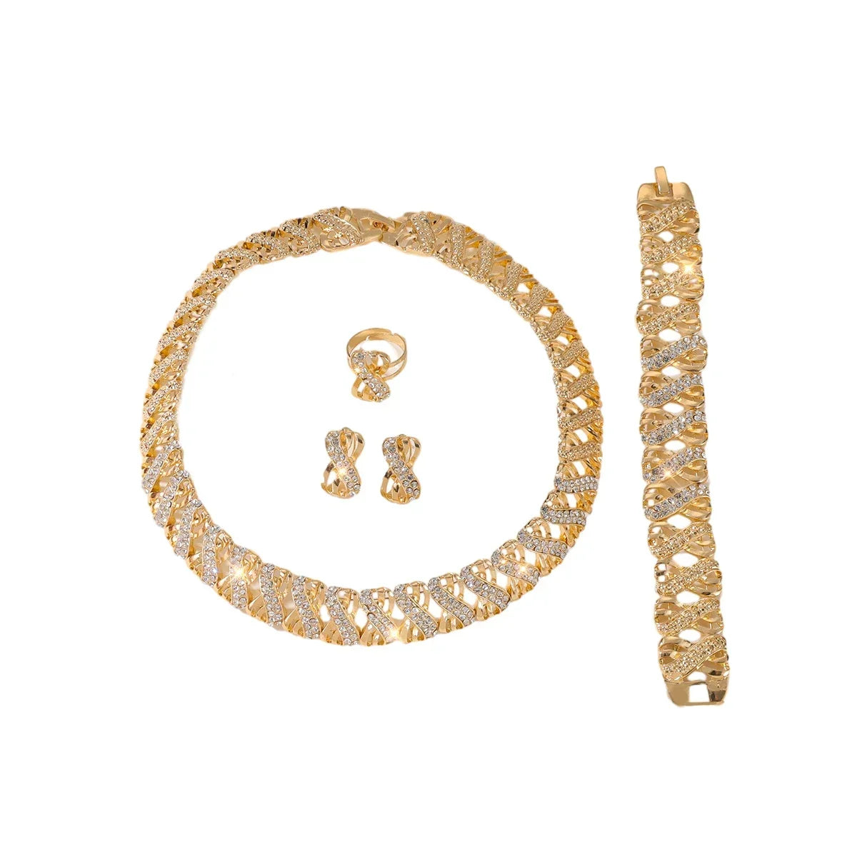 18K Gold-Plated Jewelry Set with Necklace, Bracelet, Earrings and Ring