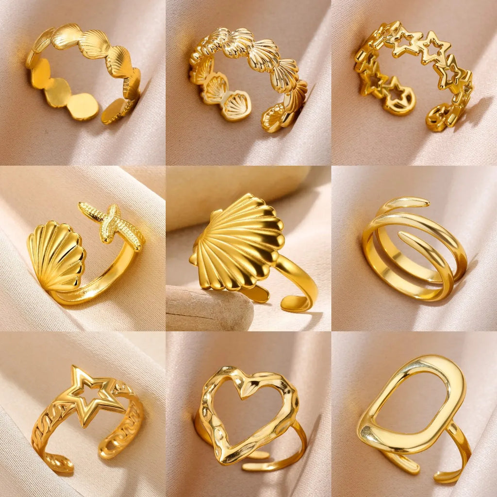Gold 316L Stainless Steel Star Adjustable Ring