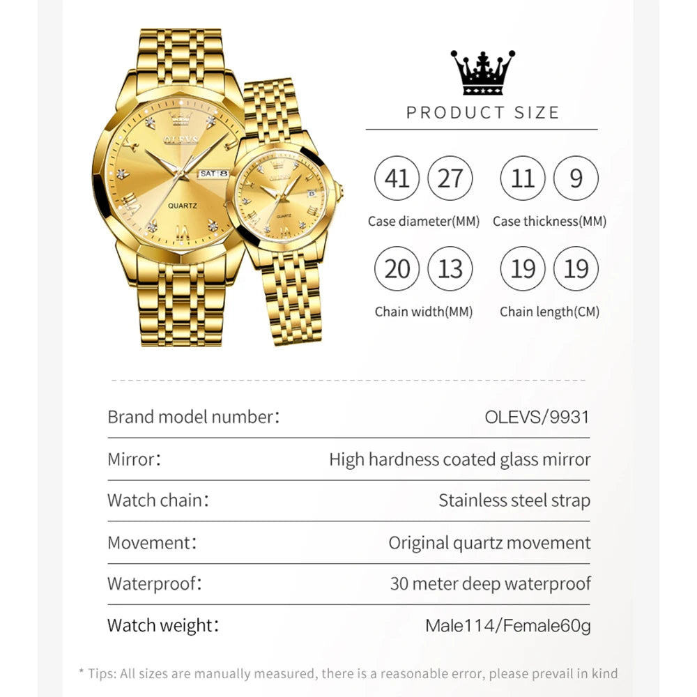 OLEVS 9931 Luxury Couple Quartz Watch
