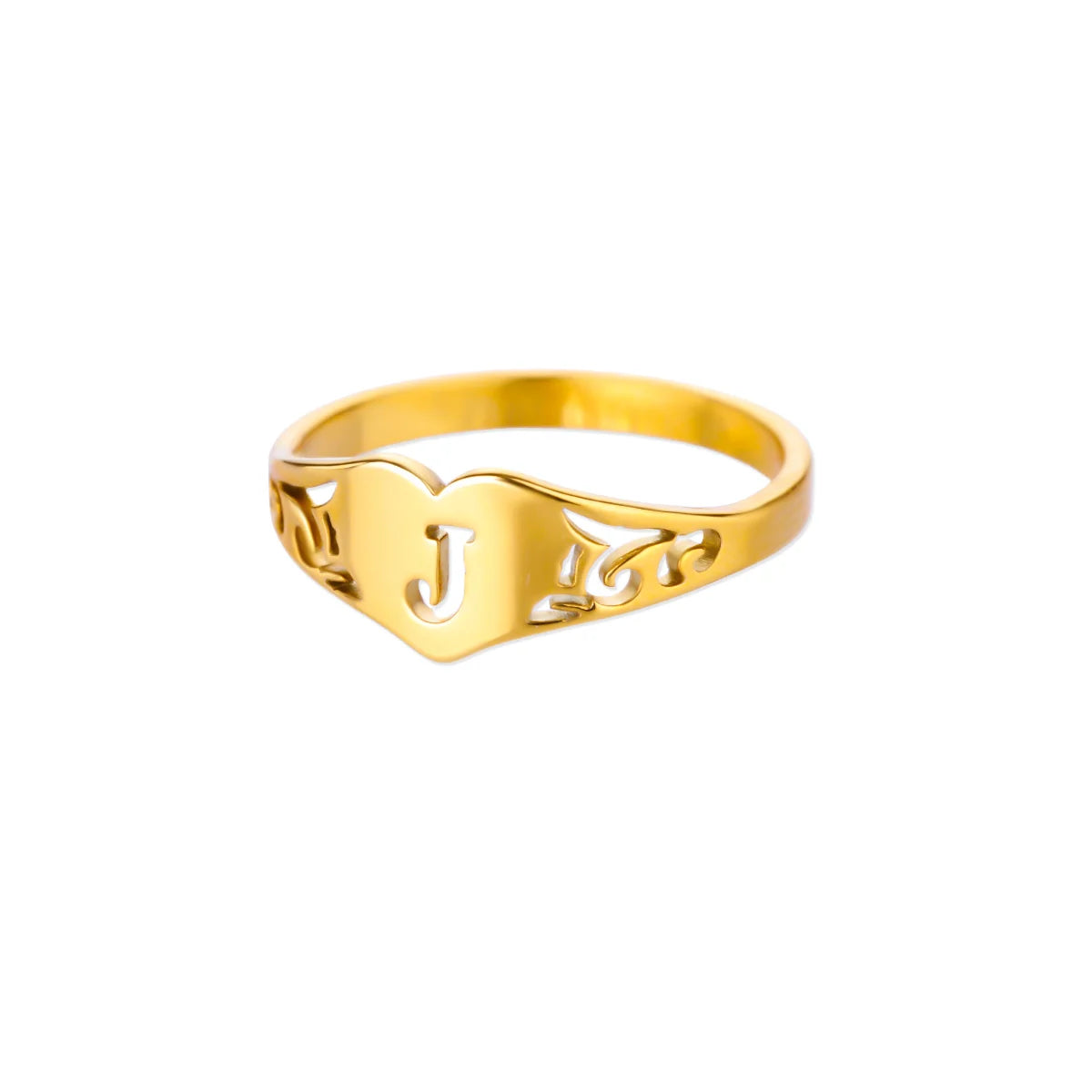 Gold Initial Heart Ring for Women A–Z