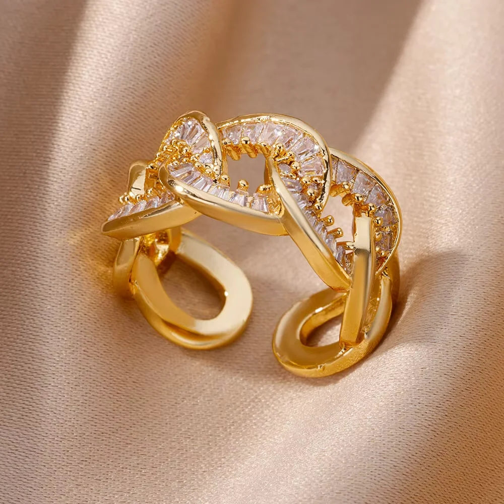 Gold CZ Stainless Steel Ring for Women