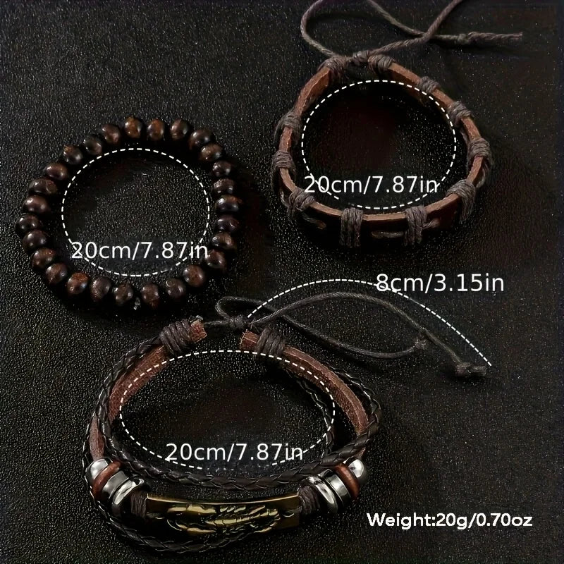 Men’s Brown Leather Watch & Bracelet Set