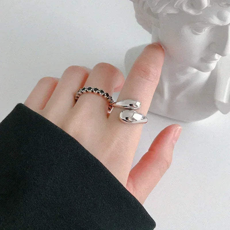 925 Sterling Silver Water-Drop Open Ring
