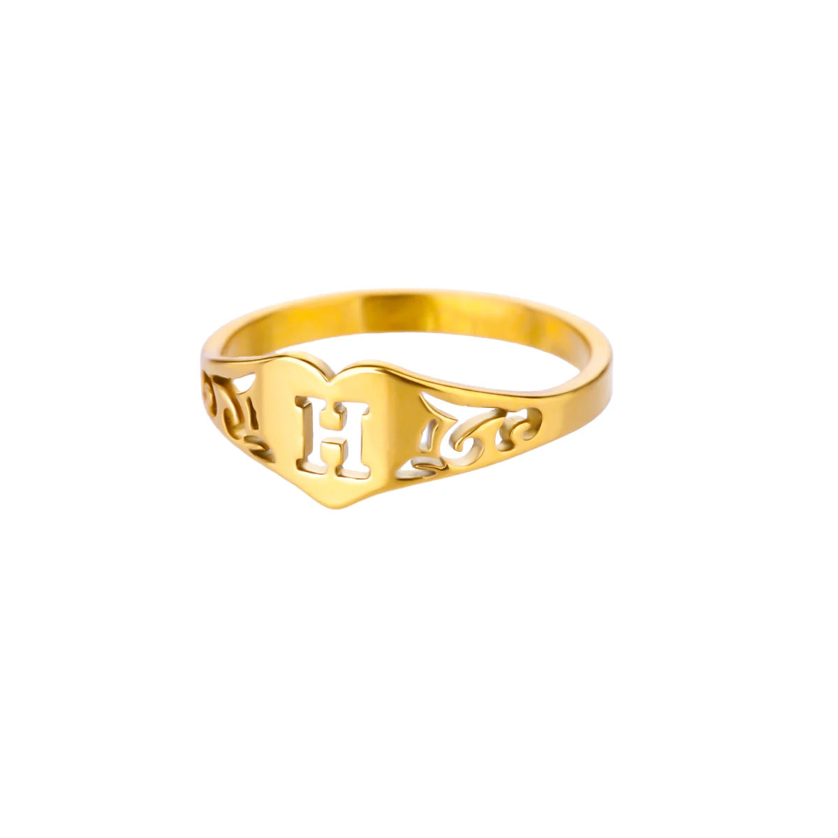 Gold Initial Heart Ring for Women A–Z