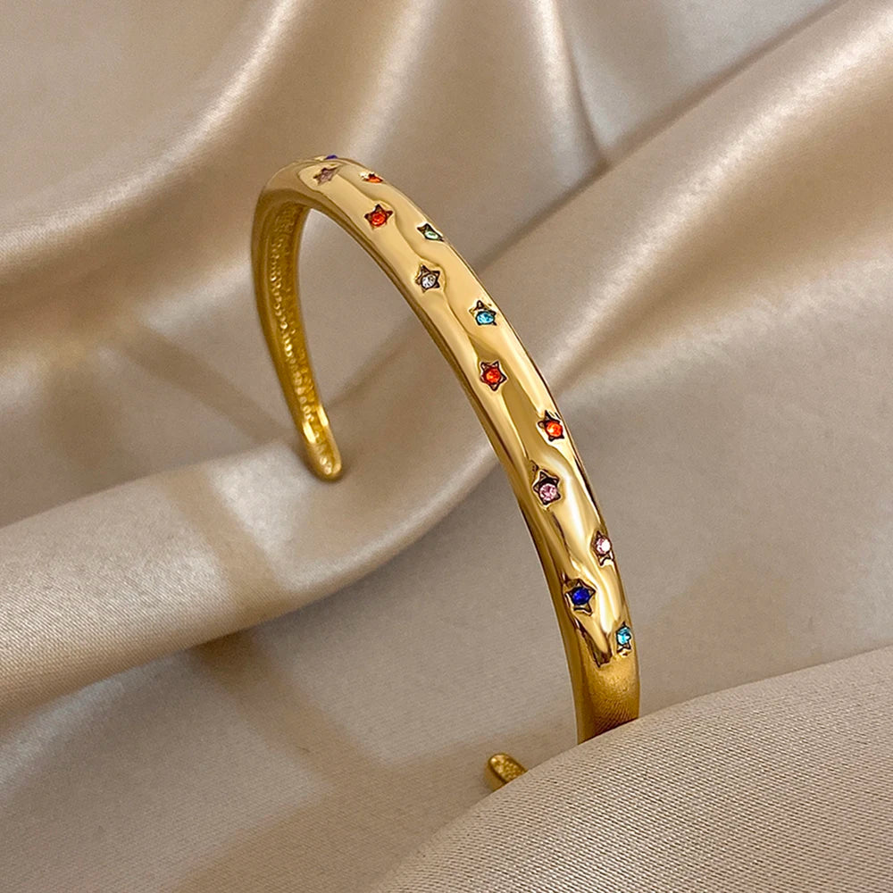 Gold Plated Rhinestone Cuff Bracelet