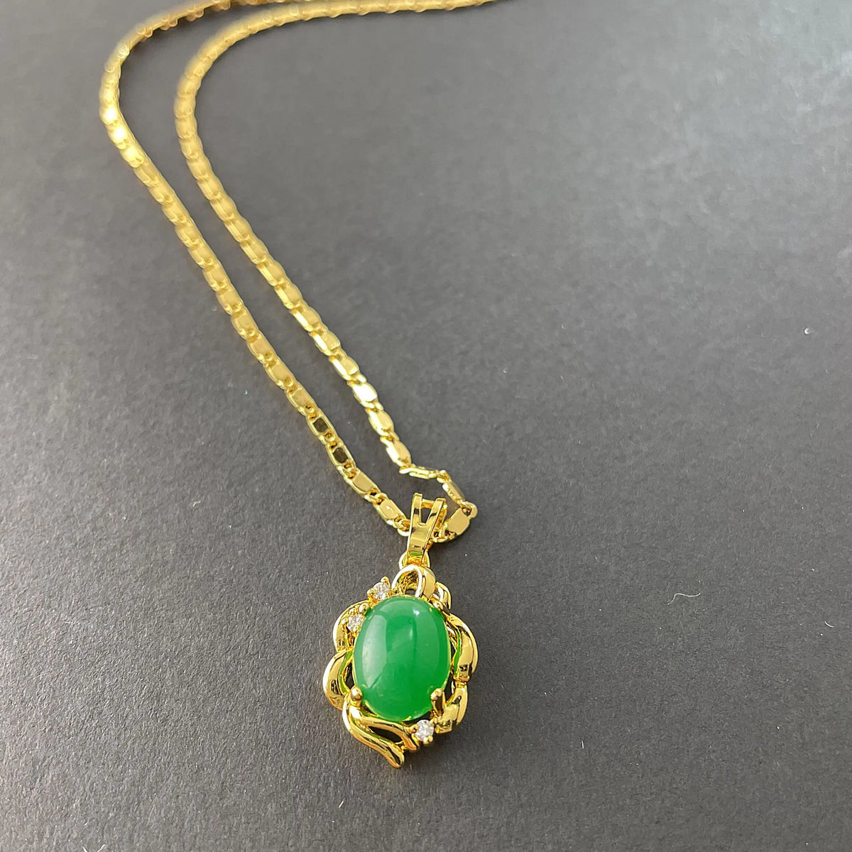 Gold Plated Emerald Pendant Necklace & Earrings Set