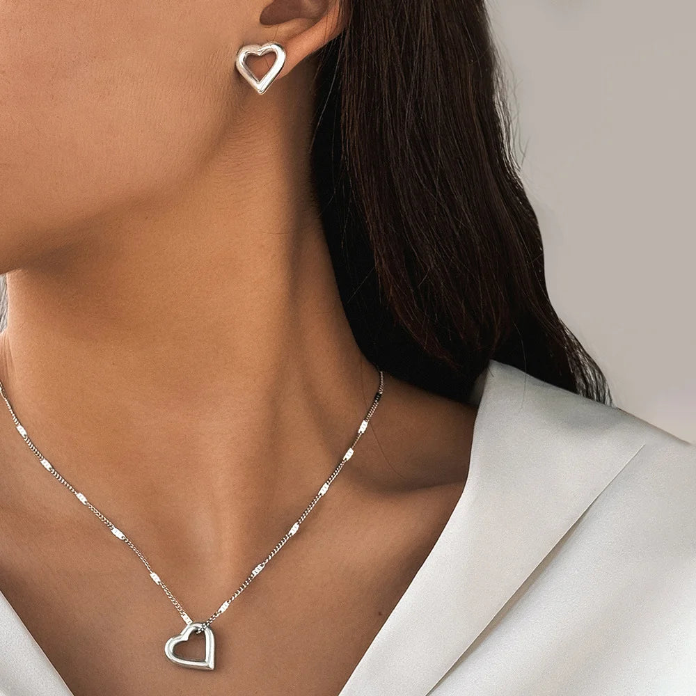 Gold Plated Heart Earrings & Necklace Set