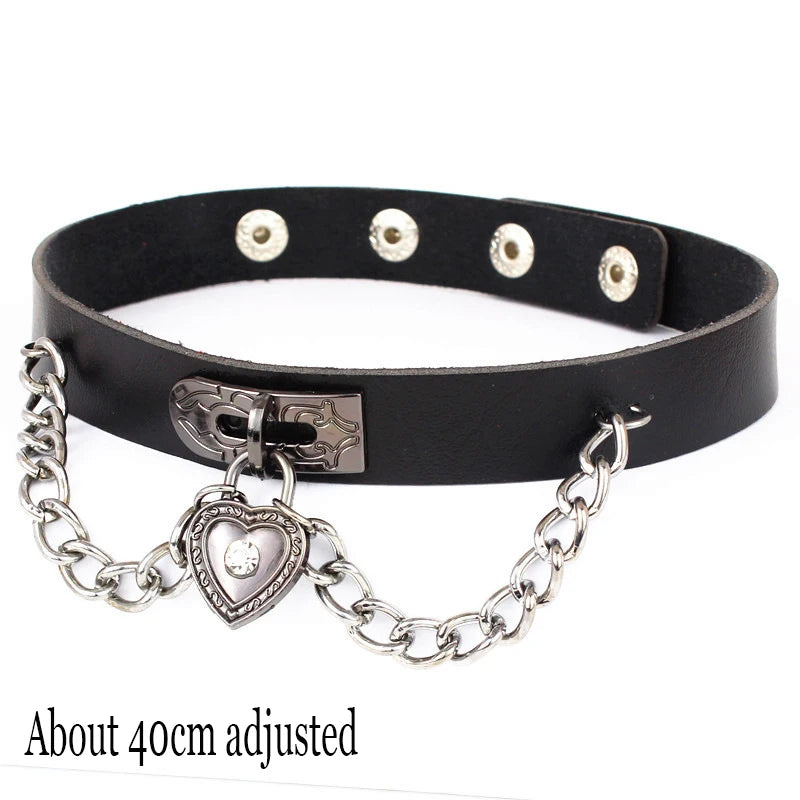Black Gothic Heart Lock Spike Choker Necklace