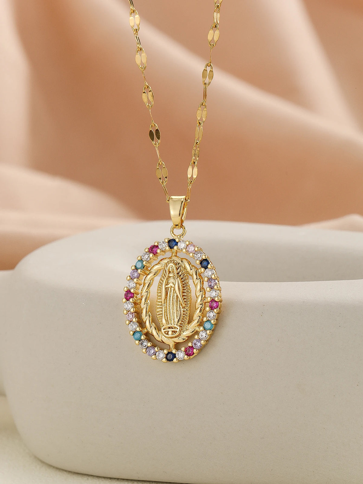 Gold Plated Multicolor CZ Pendant Necklace