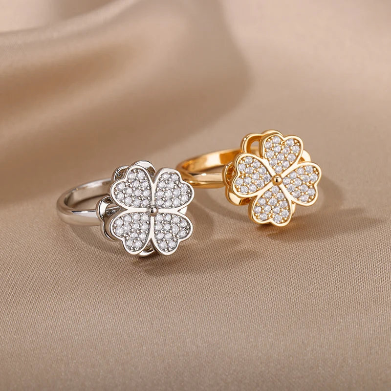 Zircon Heart & Clover Spinner Ring