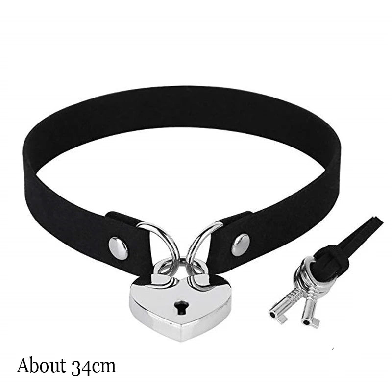 Black Gothic Heart Lock Spike Choker Necklace