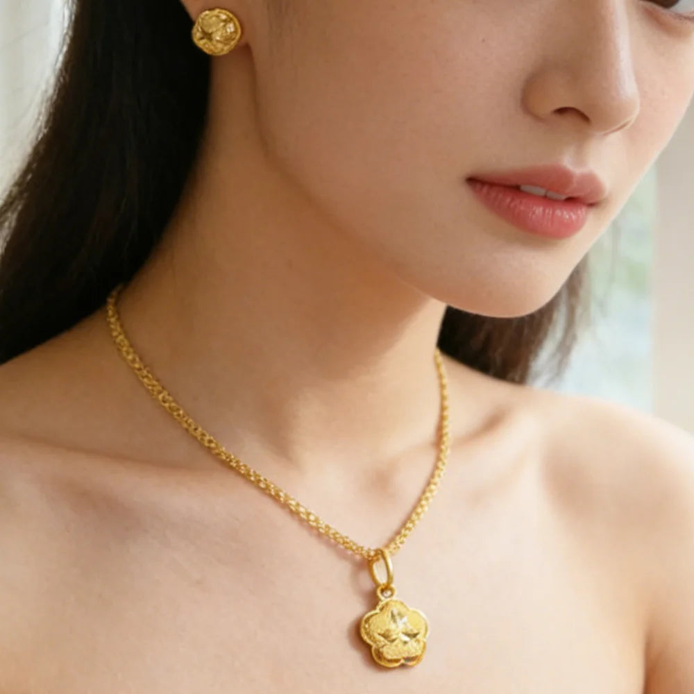 Gold Plated Pendant Necklace & Drop Earrings Set