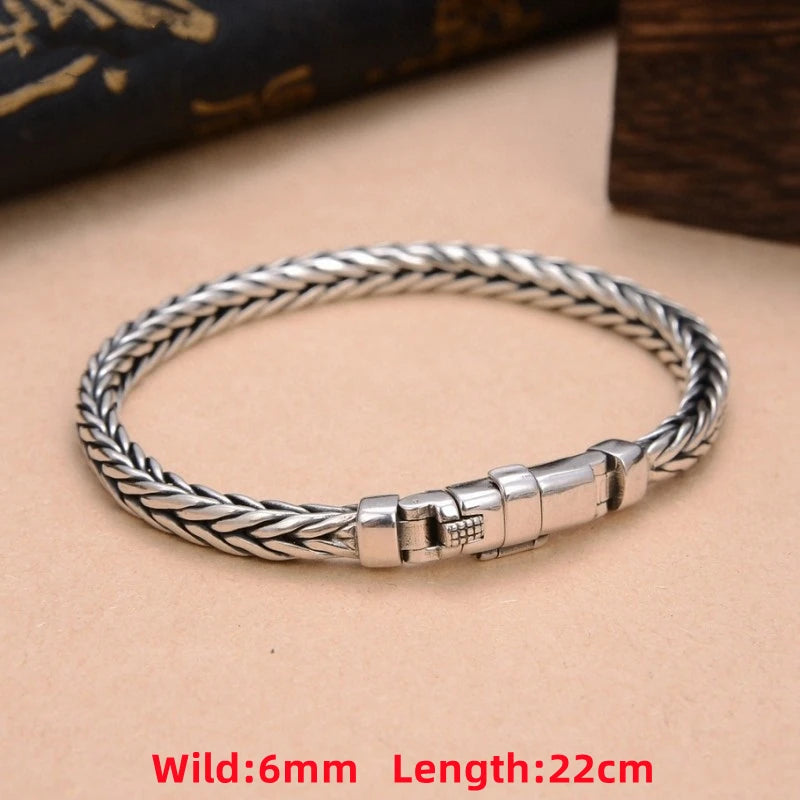 S925 Sterling Silver Woven Bracelet – Retro Design for Men & Women