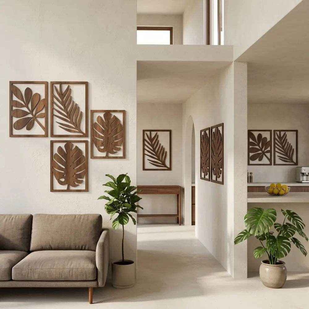 3-Piece Tropical Leaf Wooden Wall Art