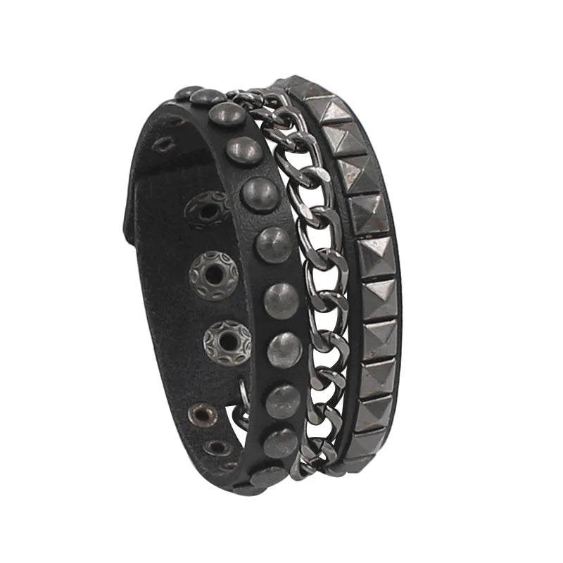 Vintage Leather Cuff Bracelet – Punk Gothic Studded Design