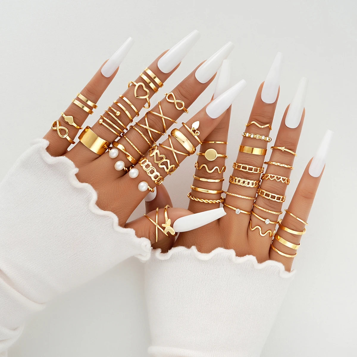 Vintage Gold Heart & Butterfly Ring Set
