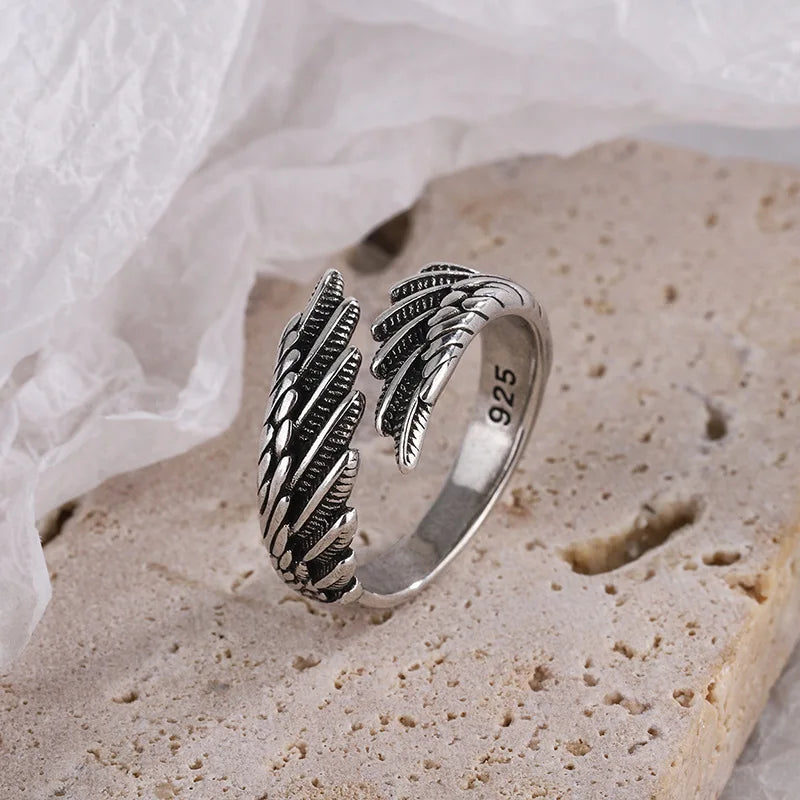 925 Sterling Silver Angel Wing Adjustable Ring