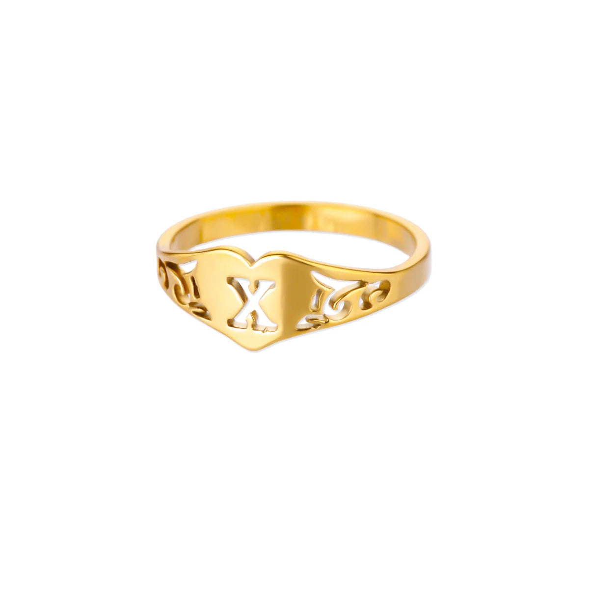 Gold Initial Heart Ring for Women A–Z