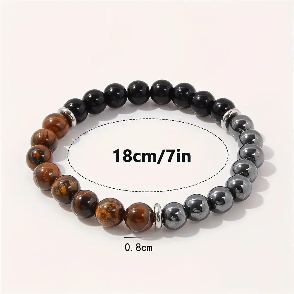 Tiger Eye, Black Obsidian & Hematite Bead Bracelet – 8mm Gemstone Design