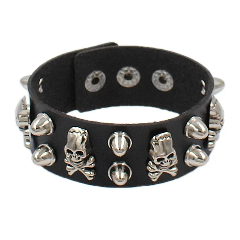 Vintage Leather Cuff Bracelet – Punk Gothic Studded Design
