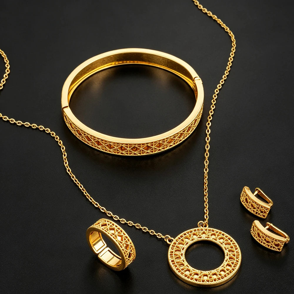 Gold Plated Circular Hollow 4-Piece Set