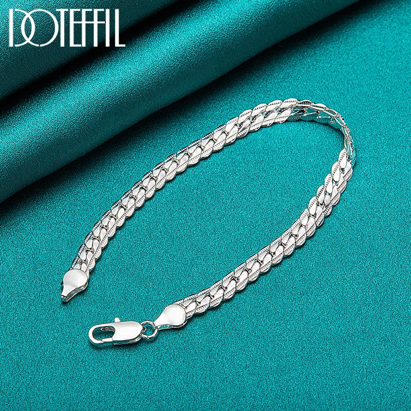 925 Sterling Silver Flat Chain Bracelet – 18/19/20cm for Men & Women