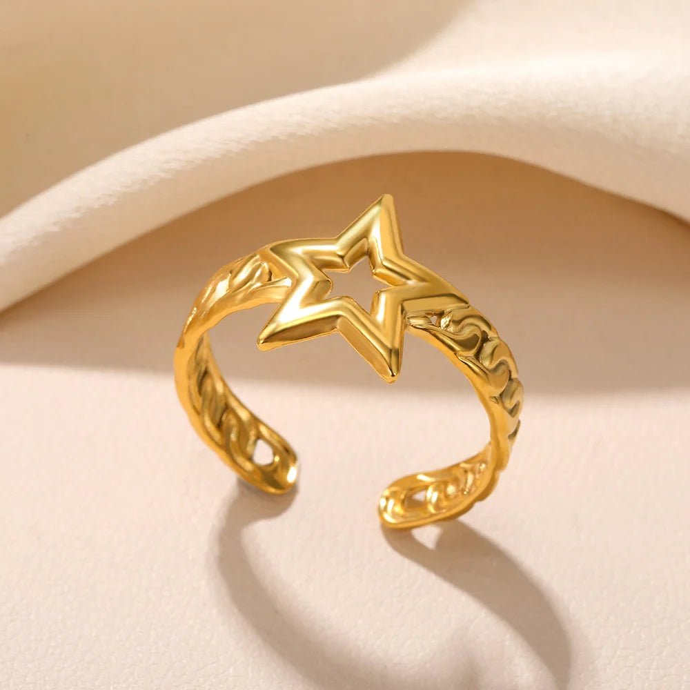 Gold 316L Stainless Steel Star Adjustable Ring