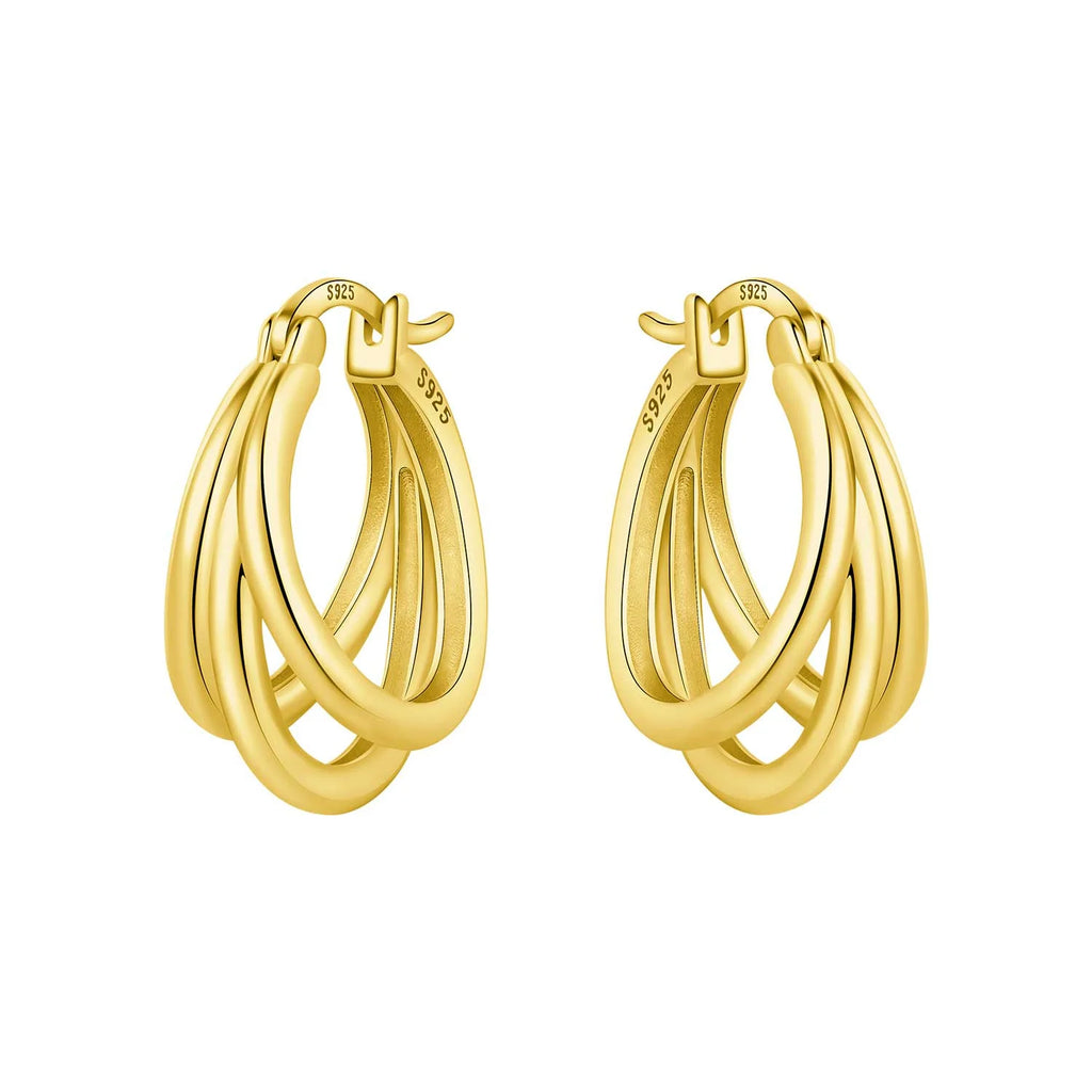925 Sterling Silver 18K Gold-Finished Hoop Earrings
