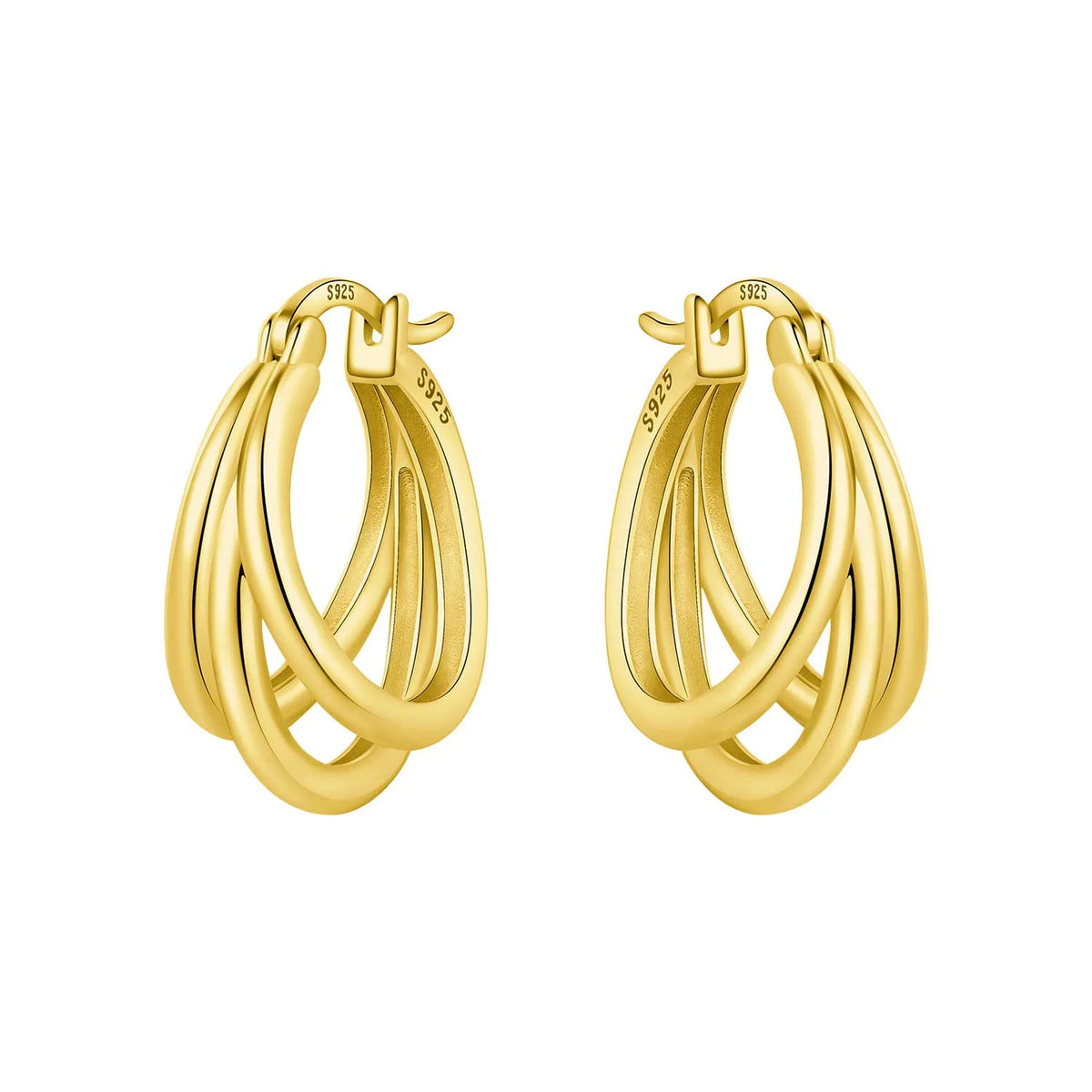 925 Sterling Silver 18K Gold-Finished Hoop Earrings