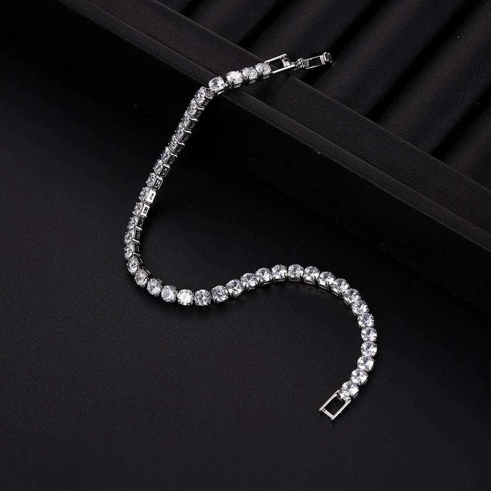 4mm Cubic Zirconia Tennis Bracelet – Elegant Gold & Silver Design