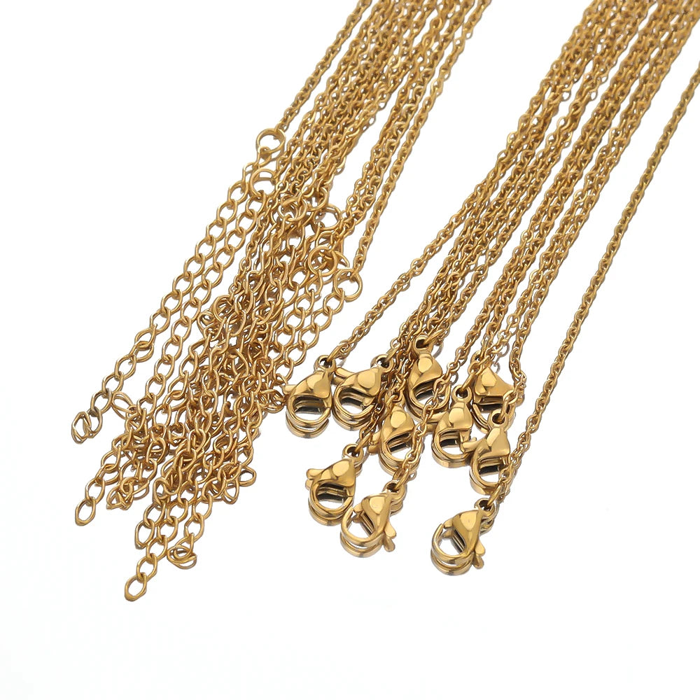 Gold Stainless Steel Adjustable Chains, 10pcs