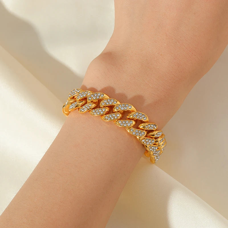 GANEMLY 18K Gold Cuban Chain Jewelry Set