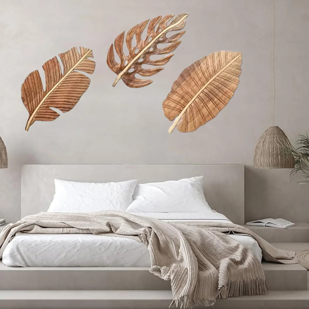 3-Piece Wooden Leaf Wall Art