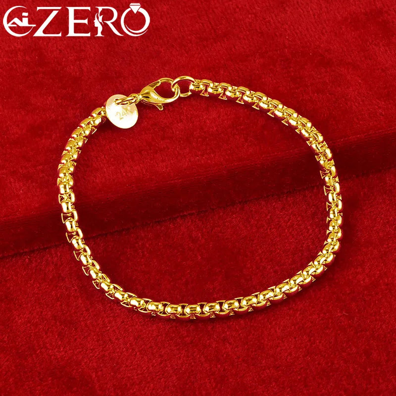 18K Gold-Finished 925 Sterling Silver 4 mm Box Chain Bracelet