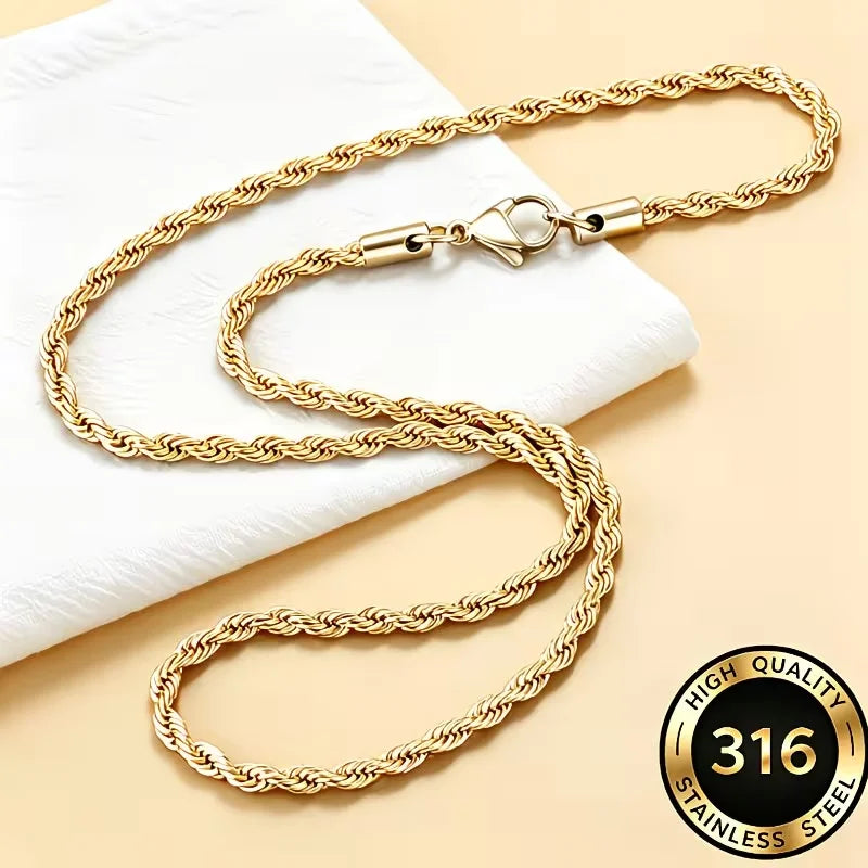 Dainty Gold Rope Chain Necklace 2–4mm