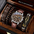 Men’s Brown Leather Watch & Bracelet Set