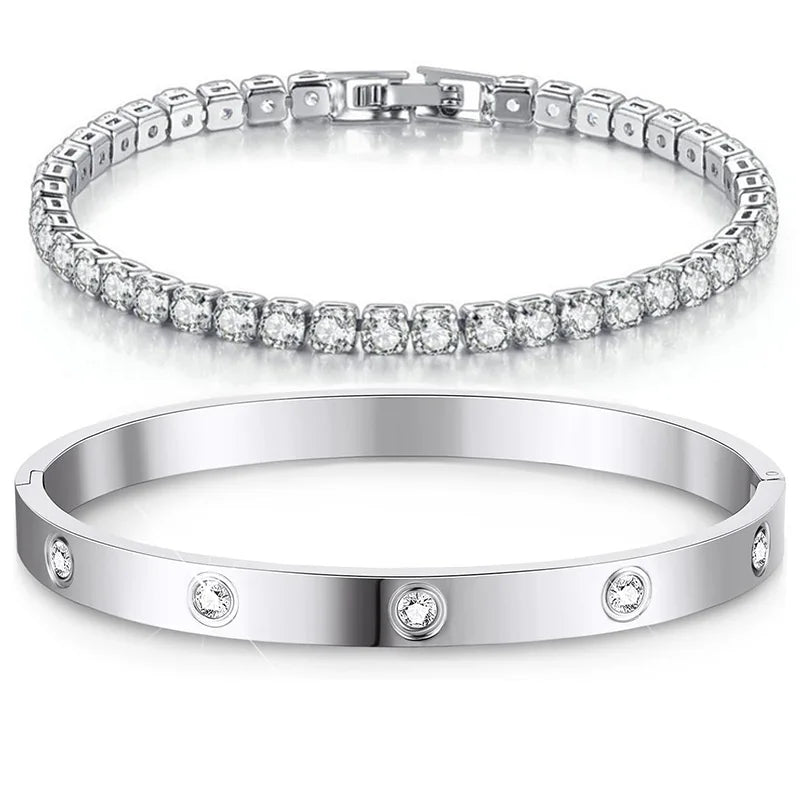 14K Gold-Plated Tennis Bracelet Set with Cubic Zirconia