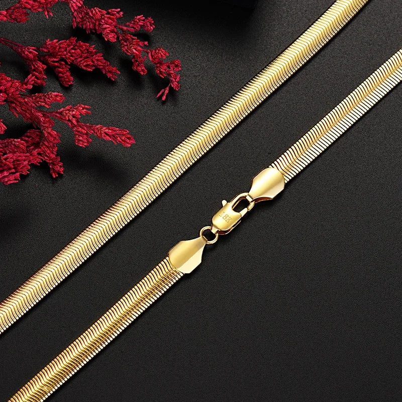 Gold Plated 925 Silver 6mm Snake Bone Chain Necklace