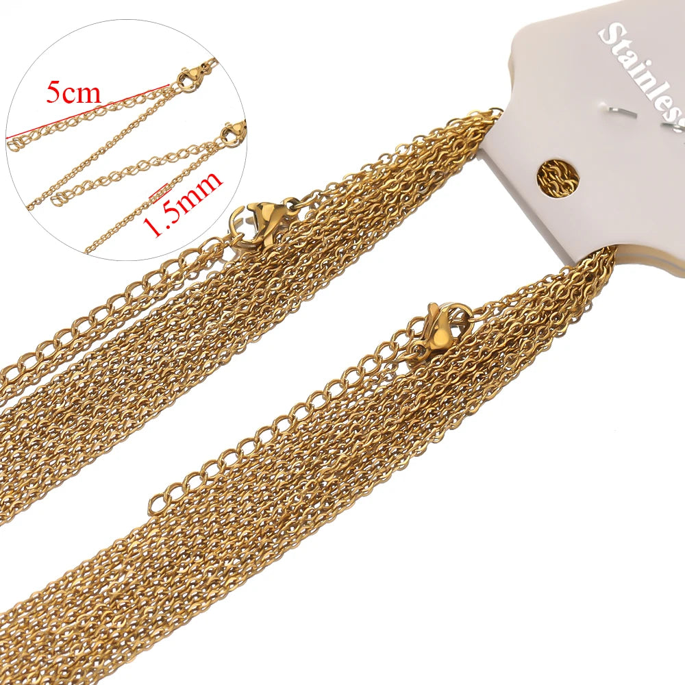 Gold Stainless Steel Adjustable Chains, 10pcs