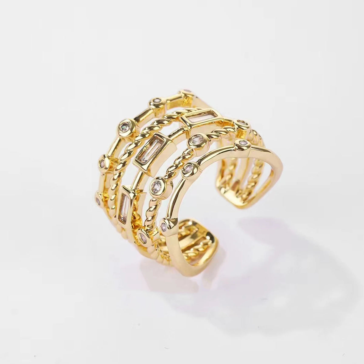 18K Gold-Plated Sun Ring with Natural Stone