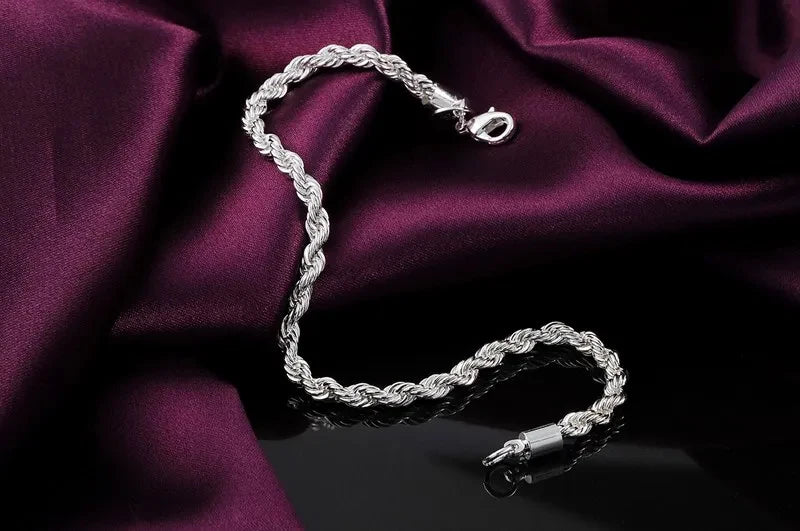925 Sterling Silver 4mm Rope Bracelet