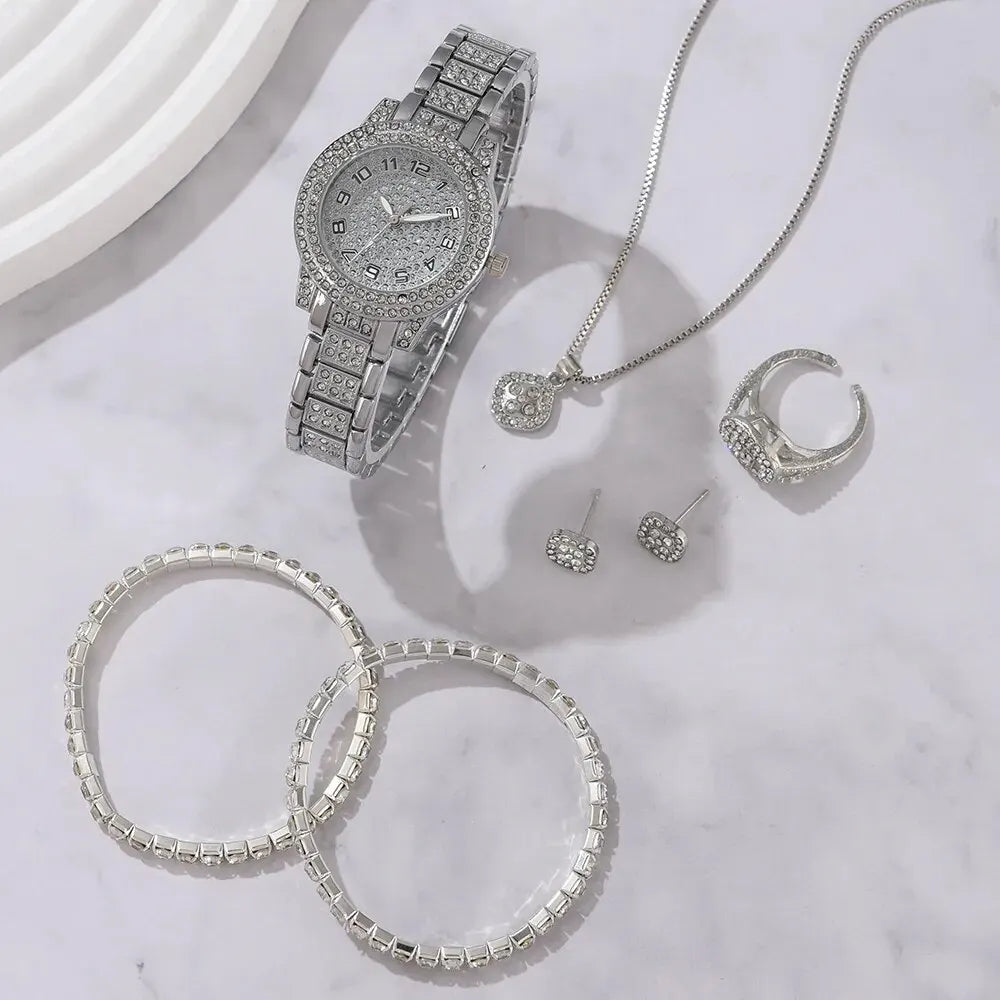 6PCS Women’s Crystal Luxury Quartz Watch Set
